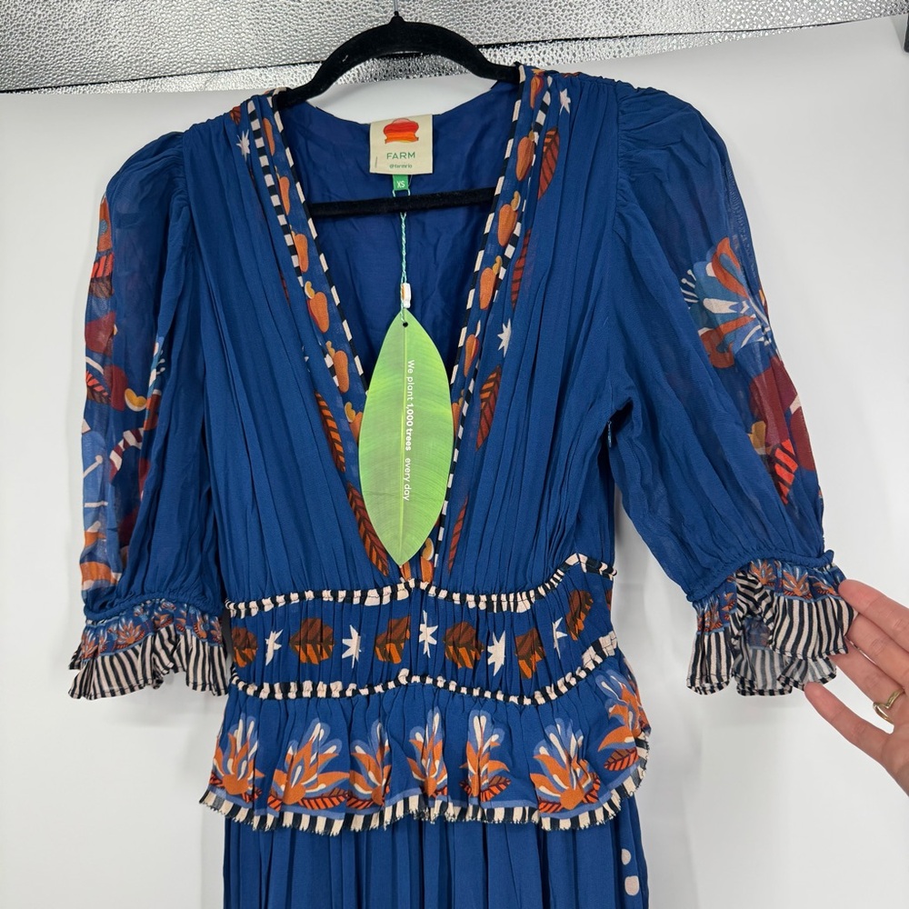 FARM Rio Navy Blue Maxi Dress with Orange & Light Blue Floral Print - Picture 7 of 16
